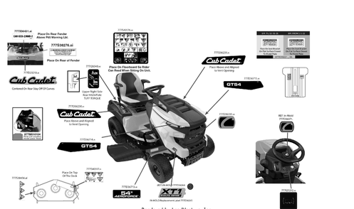 Label Map Diagram and Parts List for XT1-GT54KH (14AQA3TMA10)(2022) Cub Cadet Lawn Tractor